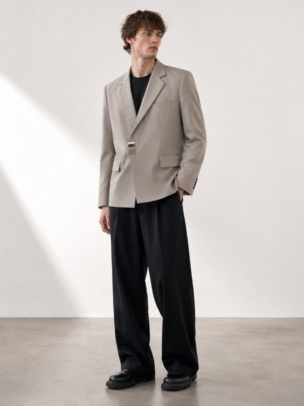 Unawares Avant Garde Men's Jacket Cutout Chain Blazer Grey Double Breasted